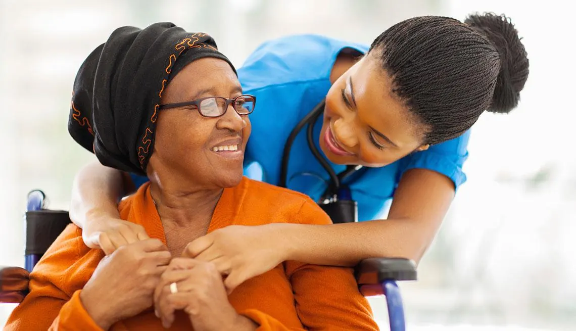 Licensed caregiver providing compassionate home healthcare to elderly patient in West Chester, Ohio